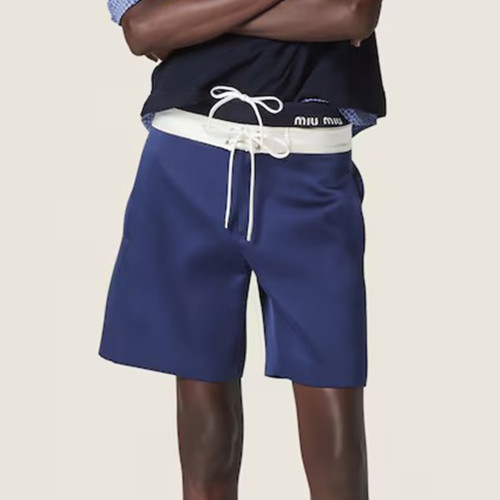 NIGO MiuMiu Men's Women's Summer Solid Colour Logo Elastic Drawstring Mid Waist Fitted Satin Bermuda Shorts Ngvp #nigo8171