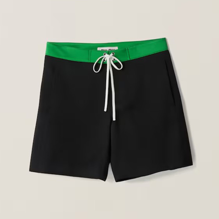 NIGO MiuMiu Men's Women's Summer Solid Colour Logo Elastic Drawstring Mid Waist Fitted Satin Bermuda Shorts Ngvp #nigo8171