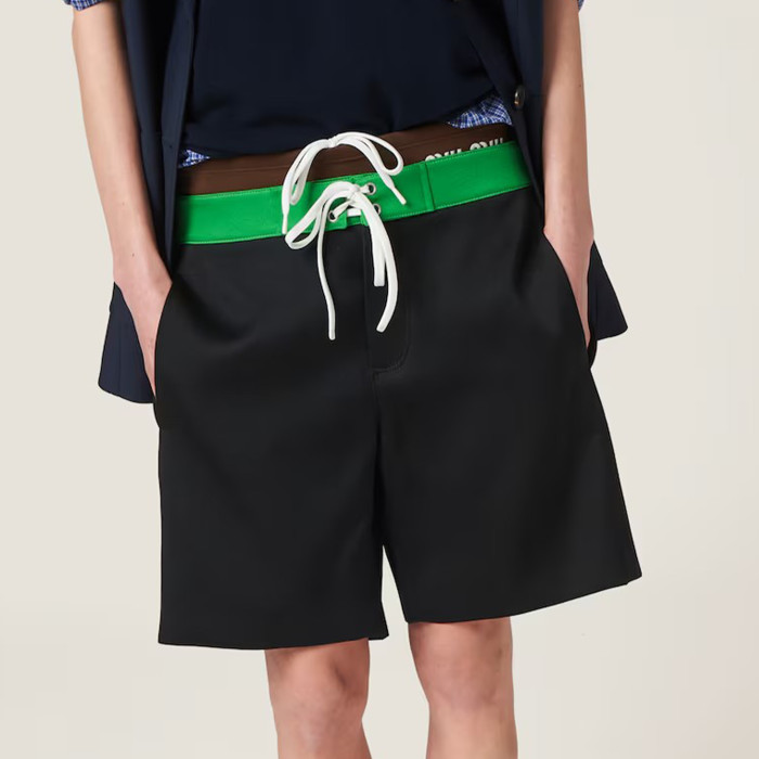 NIGO MiuMiu Men's Women's Summer Solid Colour Logo Elastic Drawstring Mid Waist Fitted Satin Bermuda Shorts Ngvp #nigo8171