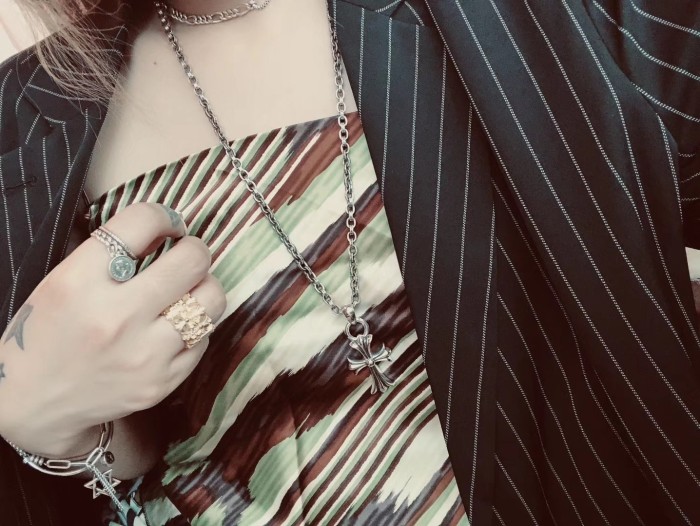 NIGO Chrome Men's Cross Silver Color Collar Chain Necklace Jewelry #nigo98941
