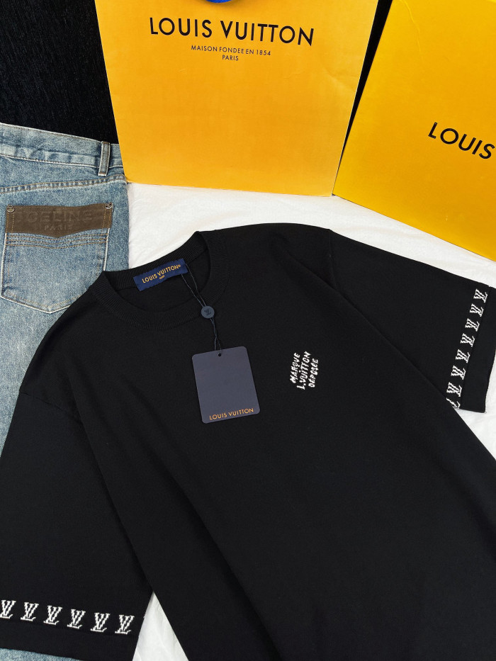 NIGO Louis Vuitton Men's Summer Black Cotton Jersey Fabric Round Neck Short Sleeve T-shirt #nigo98962