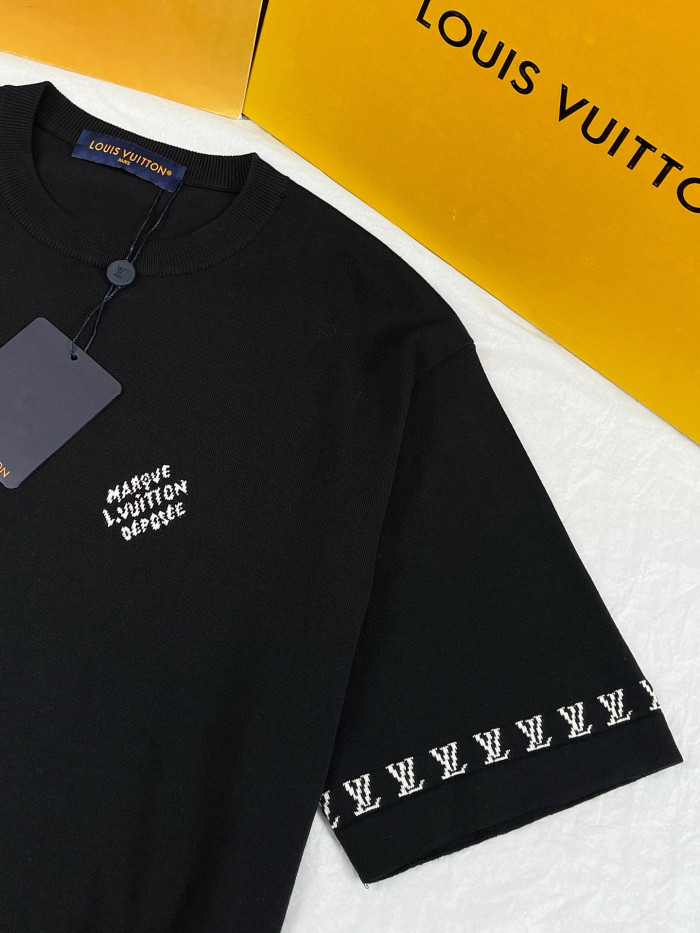 NIGO Louis Vuitton Men's Summer Black Cotton Jersey Fabric Round Neck Short Sleeve T-shirt #nigo98962