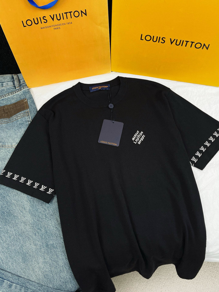 NIGO Louis Vuitton Men's Summer Black Cotton Jersey Fabric Round Neck Short Sleeve T-shirt #nigo98962