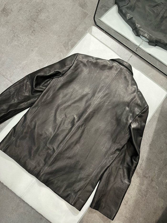 NIGO Balenciaga Men's Fall/Winter Black Logo Labeled Single Breasted Regular Fit Long Sleeve Leather Jacket #nigo98955