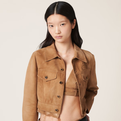 NIGO MiuMiu Women's Autumn and Winter Brown Letter Printed Lapel Single Breasted Short Long Sleeve Jacket #nigo98964