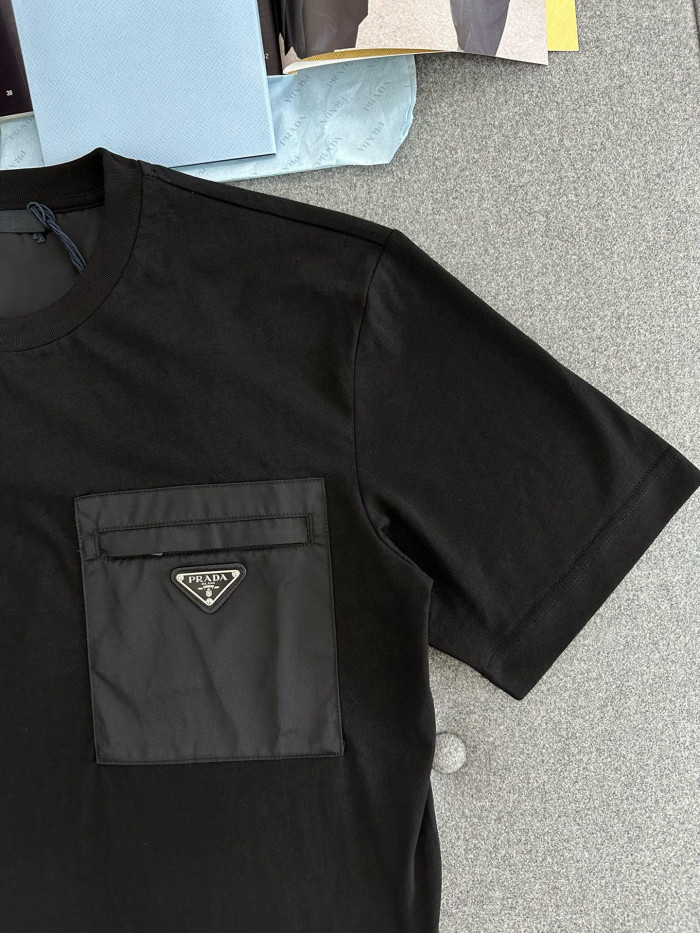 NIGO Prada Men's Summer Metal Triangle Label Nylon Pocket Crew Neck Cotton Short Sleeve T-Shirt #nigo98973