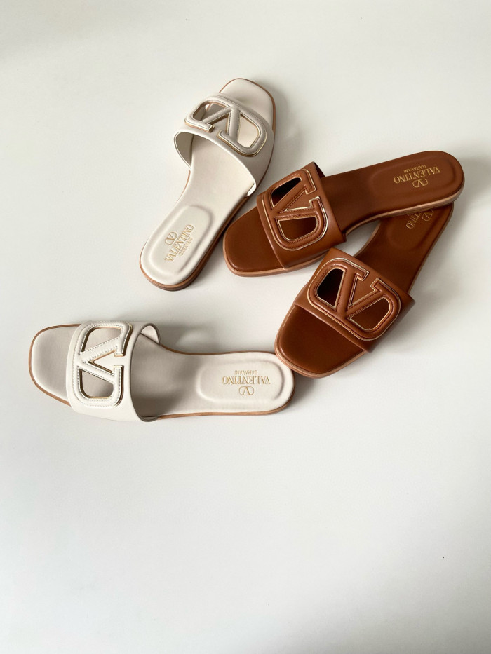 NIGO Valentino Women's Summer Solid Color Leather Flat Slippers Sandals Shoes #nigo99113