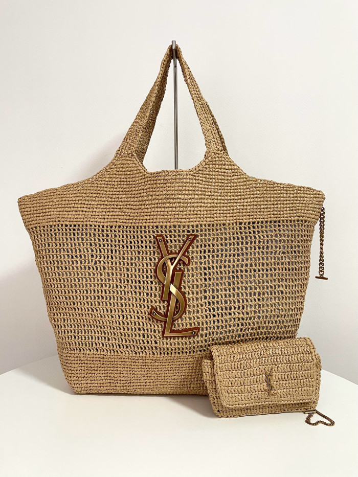 NIGO SAINT LAURENT Women's Cowhide Hand Embroidered Monogrammed Label Woven Large Handbag Bag Bags #nigo99114