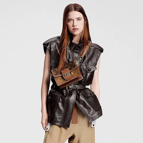 NIGO Louis Vuitton Women's Spring And Autumn Dark Curry Casual Loose Sleeveless Sheepskin Jacket Belt Lapel Vest Jacket Ngvp #nigo8188