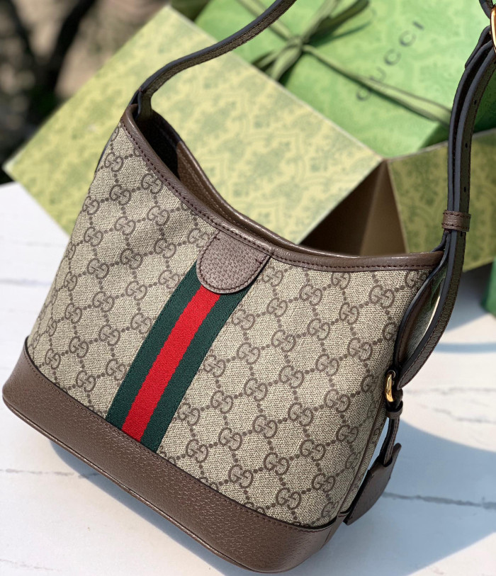 NIGO Gucci Women's Adjustable Shoulder Strap Canvas Patchwork Leather Bucket Bag Slanting Cross Shoulder Bags #nigo99119
