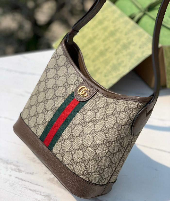 NIGO Gucci Women's Adjustable Shoulder Strap Canvas Patchwork Leather Bucket Bag Slanting Cross Shoulder Bags #nigo99119