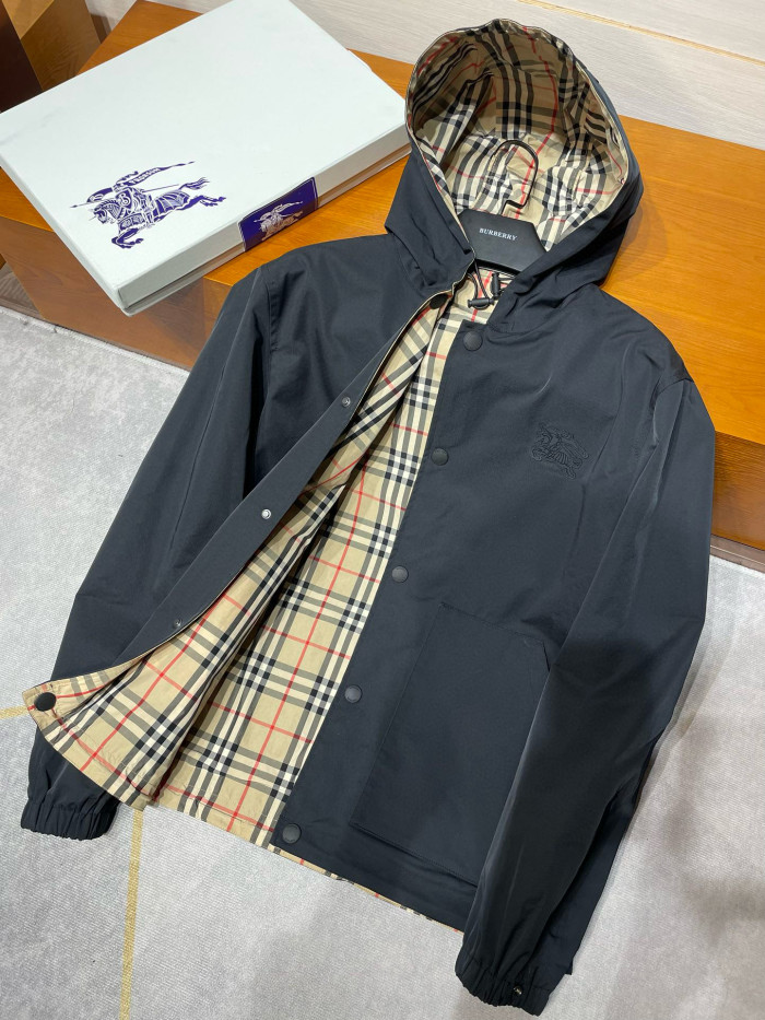 NIGO Burberry Men's Autumn and Winter Check Printed Hooded Single Breasted Reversible Jacket #nigo99139