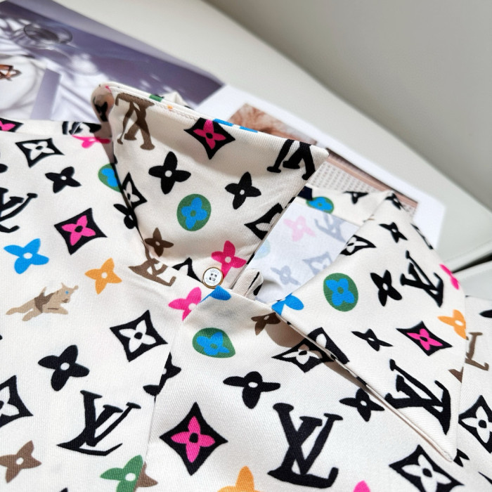 NIGO Louis Vuitton Men's Summer Logo Full Print Single Breasted Short Sleeve Shirt Elasticated Waist Shorts Suit Set #nigo99155