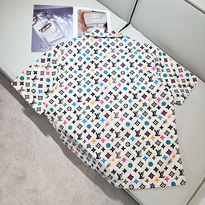 NIGO Louis Vuitton Men's Summer Logo Full Print Single Breasted Short Sleeve Shirt Elasticated Waist Shorts Suit Set #nigo99155