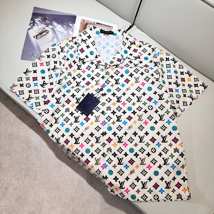 NIGO Louis Vuitton Men's Summer Logo Full Print Single Breasted Short Sleeve Shirt Elasticated Waist Shorts Suit Set #nigo99155