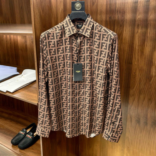 NIGO Fendi Men's Spring and Autumn Full Print Letter Print Lapel Single Breasted Long Sleeve Shirt #nigo99179