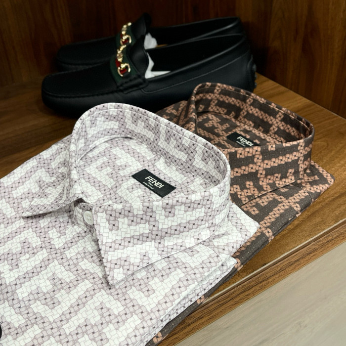NIGO Fendi Men's Spring and Autumn Full Print Letter Print Lapel Single Breasted Long Sleeve Shirt #nigo99179