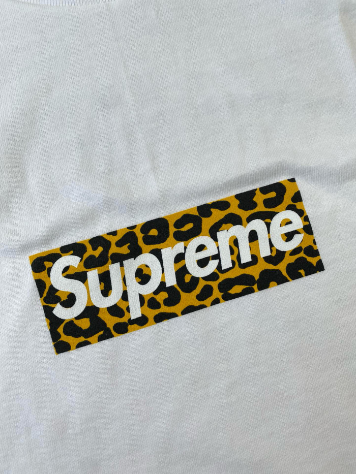NIGO Supreme Men's and Women's Summer Leopard Print Box Logo Shanghai Opening Limited White Short Sleeve T-Shirt #nigo99193