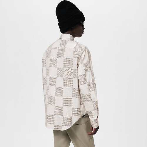 NIGO Louis Vuitton Men's Summer White Letter Check Printed Lapel Single Breasted Long Sleeve Shirt #nigo99211