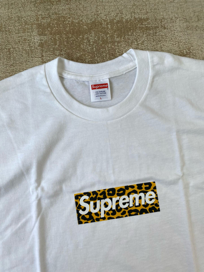NIGO Supreme Men's and Women's Summer Leopard Print Box Logo Shanghai Opening Limited White Short Sleeve T-Shirt #nigo99193