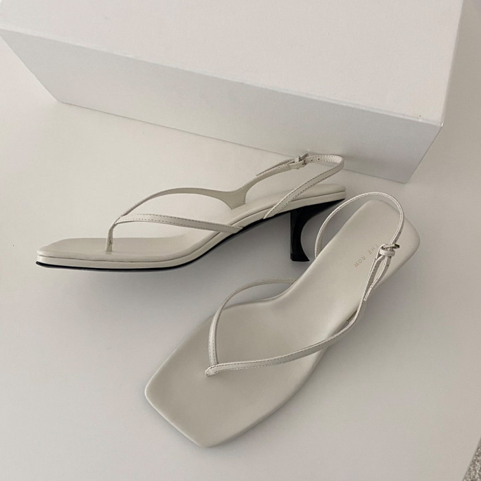 NIGO THE ROW Women's Spring And Summer Square Head Clip Toe Sandals Flat Shoes Temperament Low Heel Spaghetti Strap Shoes  #nigo99217