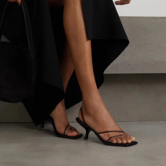 NIGO THE ROW Women's Spring And Summer Square Head Clip Toe Sandals Flat Shoes Temperament Low Heel Spaghetti Strap Shoes  #nigo99217