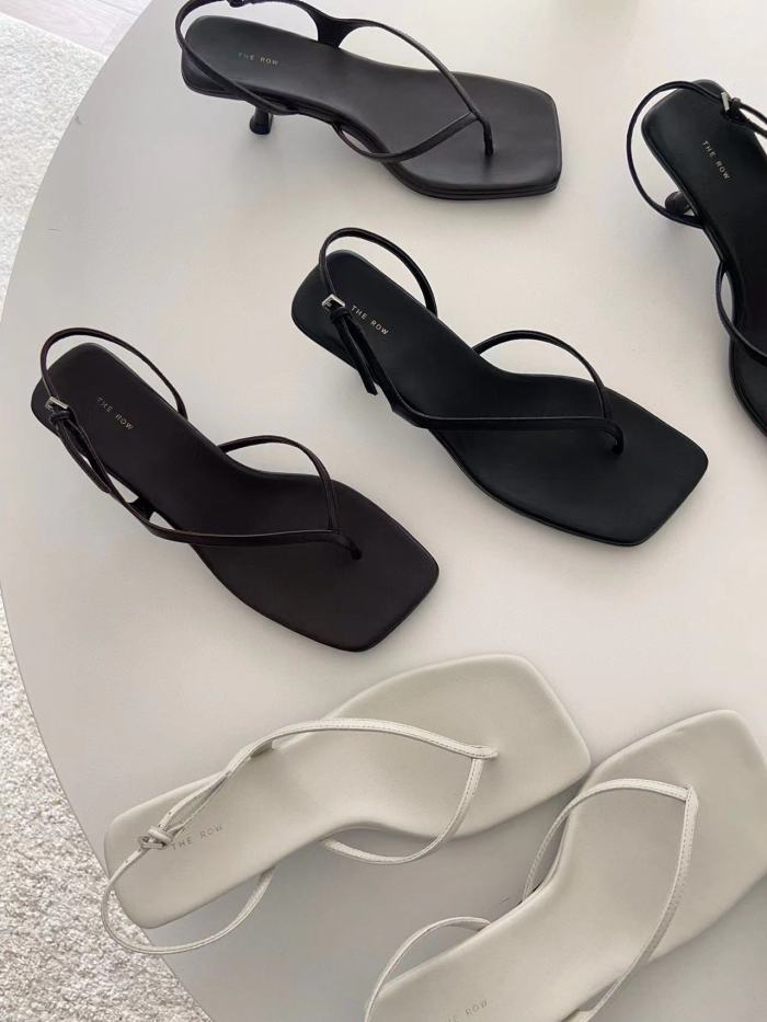 NIGO THE ROW Women's Spring And Summer Square Head Clip Toe Sandals Flat Shoes Temperament Low Heel Spaghetti Strap Shoes  #nigo99217