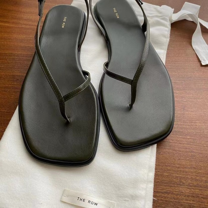 NIGO THE ROW Women's Spring And Summer Square Head Clip Toe Sandals Flat Shoes Temperament Low Heel Spaghetti Strap Shoes  #nigo99217
