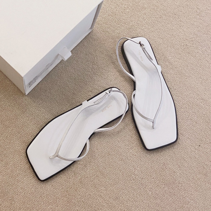 NIGO THE ROW Women's Spring And Summer Square Head Clip Toe Sandals Flat Shoes Temperament Low Heel Spaghetti Strap Shoes  #nigo99217