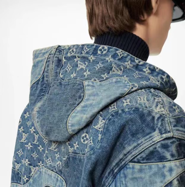 NIGO Louis Vuitton Men's Spring And Fall Logo Spliced Denim Hooded Jacket Fashion Casual Fitted Jacket #nigo6622