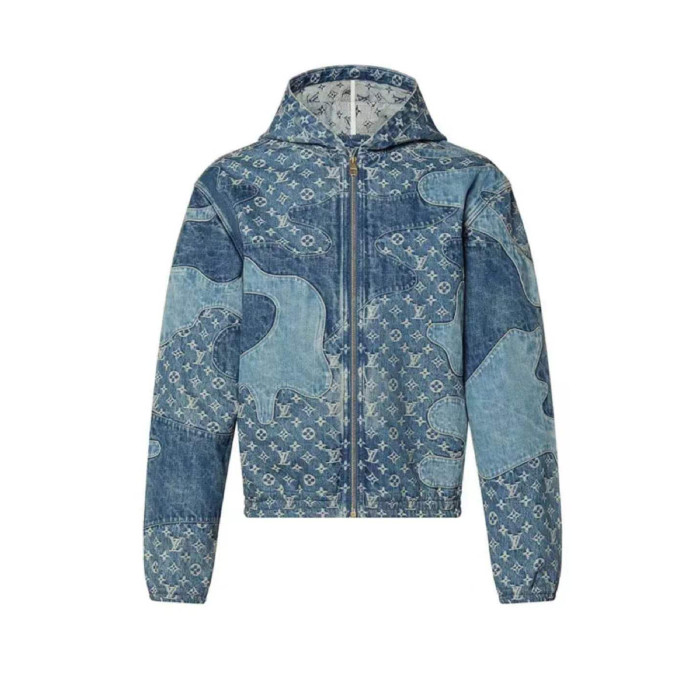 NIGO Louis Vuitton Men's Spring And Fall Logo Spliced Denim Hooded Jacket Fashion Casual Fitted Jacket #nigo6622