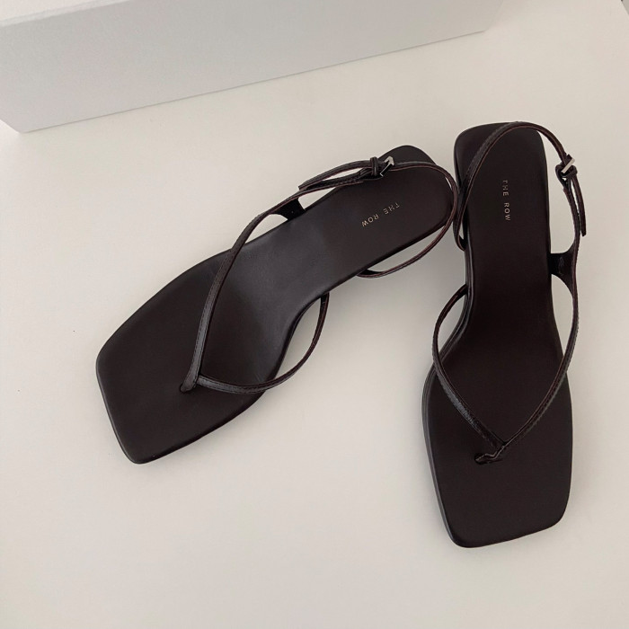 NIGO THE ROW Women's Spring And Summer Square Head Clip Toe Sandals Flat Shoes Temperament Low Heel Spaghetti Strap Shoes  #nigo99217