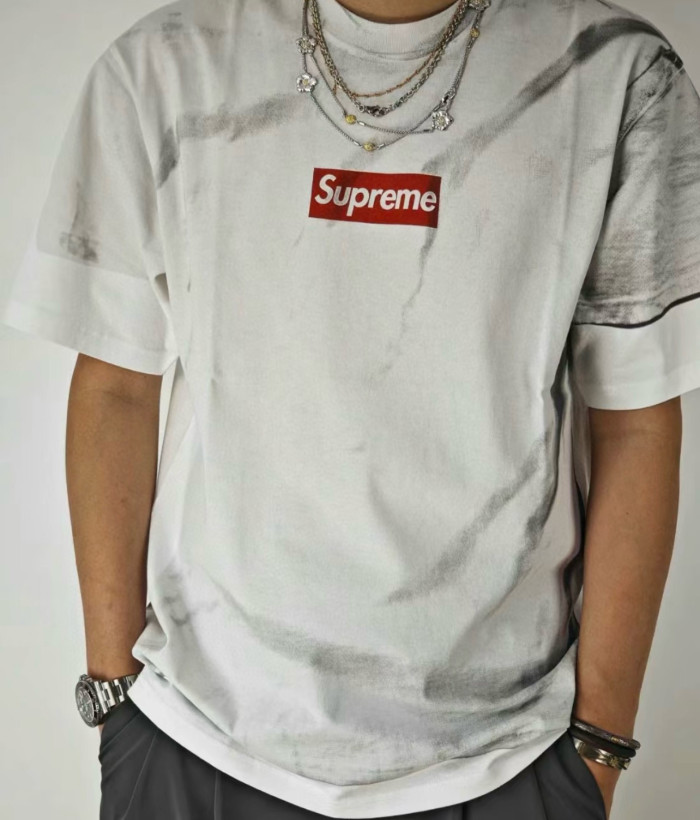 NIGO Supreme x MM6 Maison Margiela Men's and Women's Summer Deconstructed False Two Piece Square Logo Short Sleeve T-Shirt #nigo99239