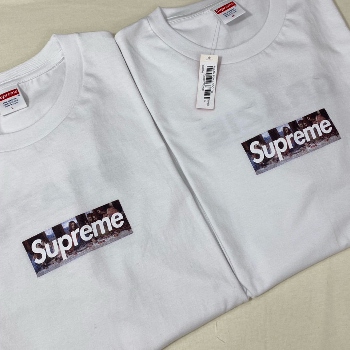 NIGO Supreme Week 11 Milan Last Supper Men's & Women's White Leonardo da Vinci The Last Supper Box Logo Print Solid Colour Casual Round Neck Short Sleeve T-Shirt #nigo99265