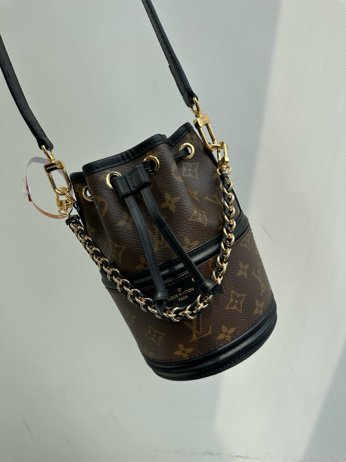 NIGO Louis Vuitton Canoé Women's Alphabet Printing Drawstring Closure Brown Black Canvas Spell Cowhide Bucket Bag Shoulder Crossbody Bags #nigo99267