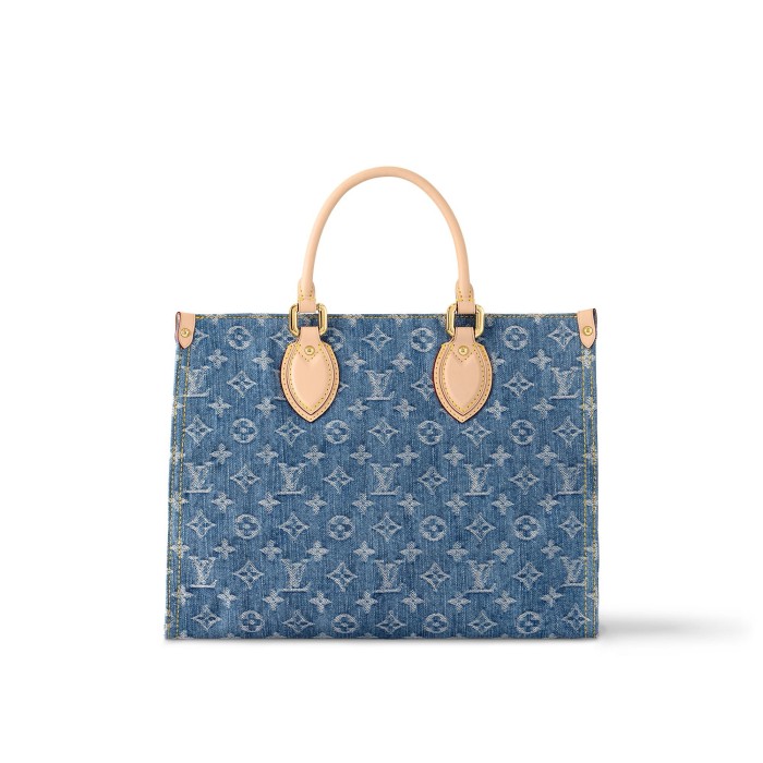 NIGO Louis Vuitton OnTheGo Women's Blue Denim Patchwork Cowhide Alphabet Print Shopping Bag Tote Bags #nigo99266