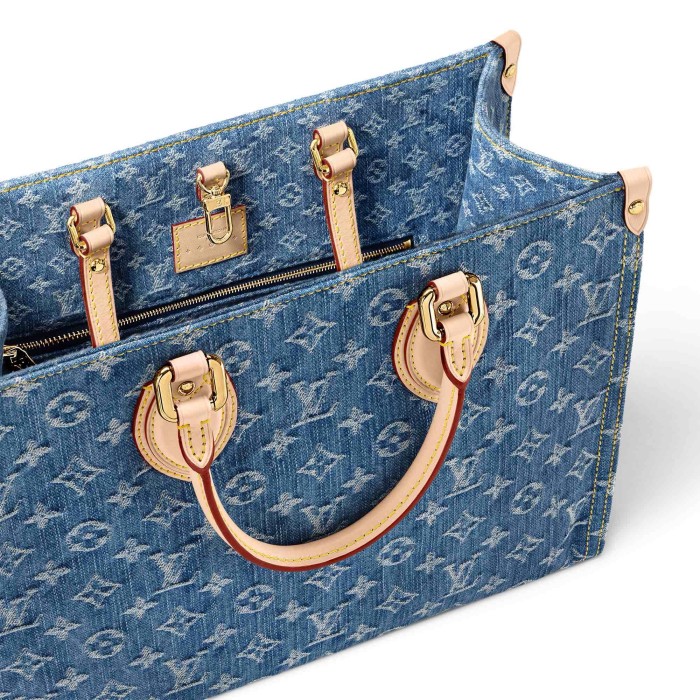 NIGO Louis Vuitton OnTheGo Women's Blue Denim Patchwork Cowhide Alphabet Print Shopping Bag Tote Bags #nigo99266