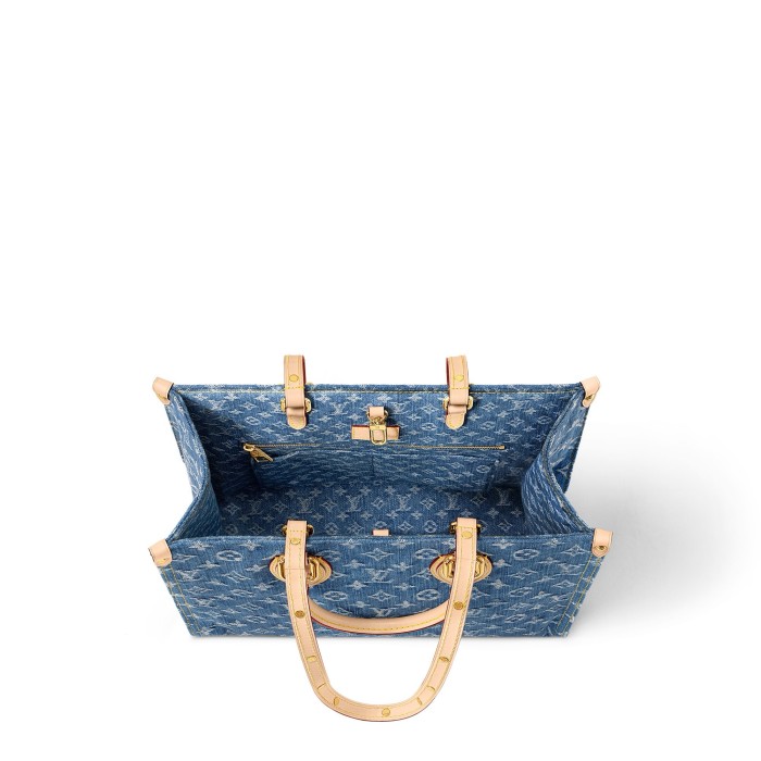 NIGO Louis Vuitton OnTheGo Women's Blue Denim Patchwork Cowhide Alphabet Print Shopping Bag Tote Bags #nigo99266