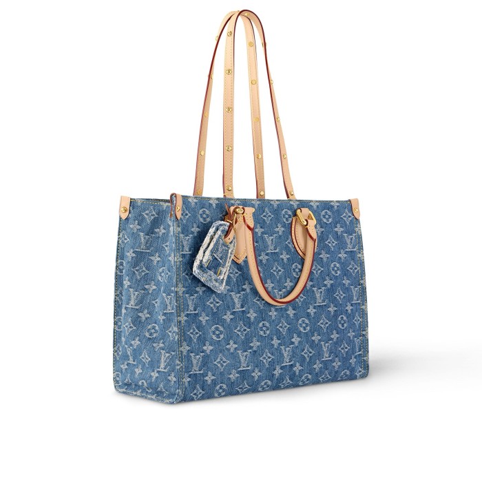 NIGO Louis Vuitton OnTheGo Women's Blue Denim Patchwork Cowhide Alphabet Print Shopping Bag Tote Bags #nigo99266