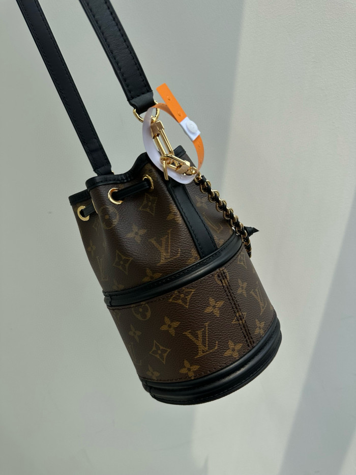 NIGO Louis Vuitton Canoé Women's Alphabet Printing Drawstring Closure Brown Black Canvas Spell Cowhide Bucket Bag Shoulder Crossbody Bags #nigo99267
