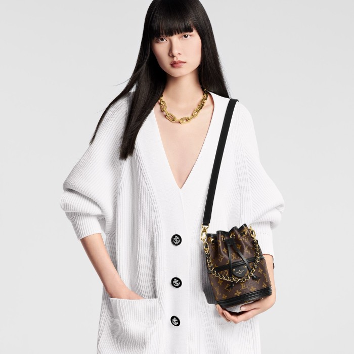 NIGO Louis Vuitton Canoé Women's Alphabet Printing Drawstring Closure Brown Black Canvas Spell Cowhide Bucket Bag Shoulder Crossbody Bags #nigo99267