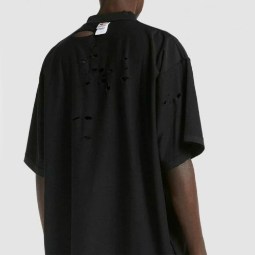NIGO Balenciaga Men's Women's Summer Black Retro Torn High Street Large Silhouette Letter Logo Short Sleeve T Shirt #nigo99292