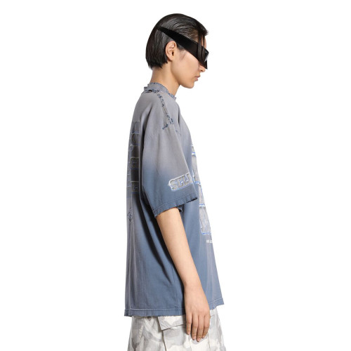 NIGO Balenciaga Men's Women's Summer Cotton Letter Diamond Print Round Neck Blue Vintage Old Large Size Fitted Short Sleeve SNBN T-Shirt #nigo99291