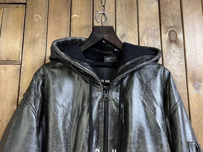 NIGO HOOD BY AIR Men's Winter Solid Color Retro Burst Pattern Long Sleeved Hooded Leather Coat Jacket Ngvp #nigo6258