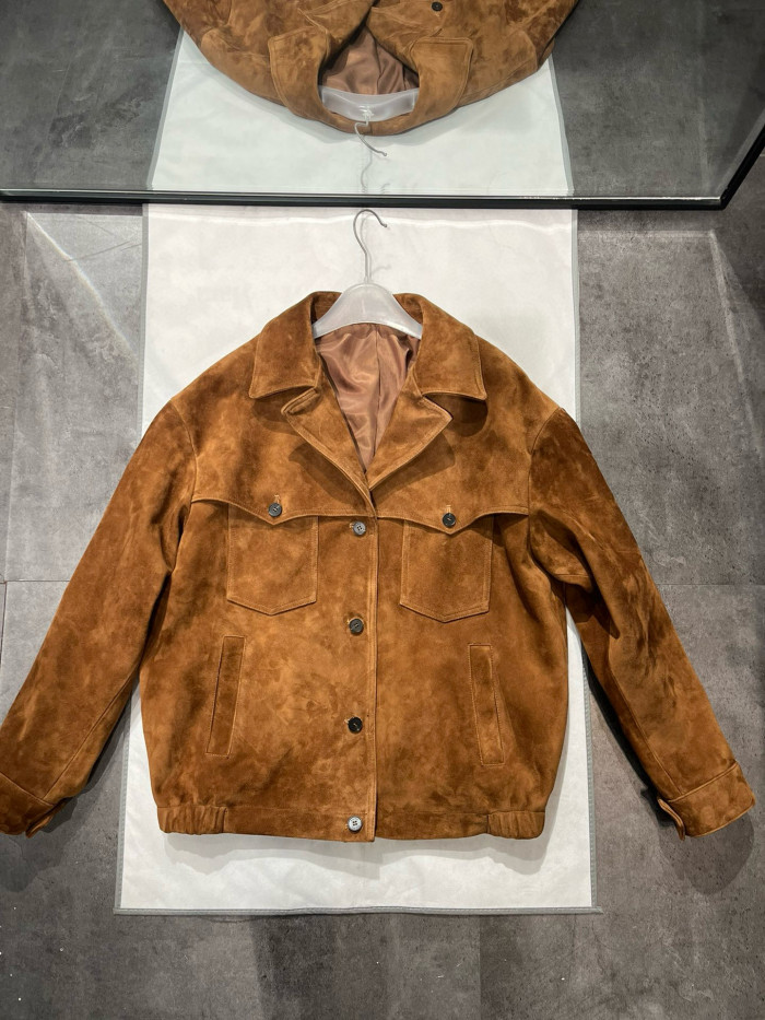 NIGO MiuMiu Women's Autumn and Winter Brown Letter Printed Lapel Single Breasted Suede Long Sleeve Jacket #nigo99296