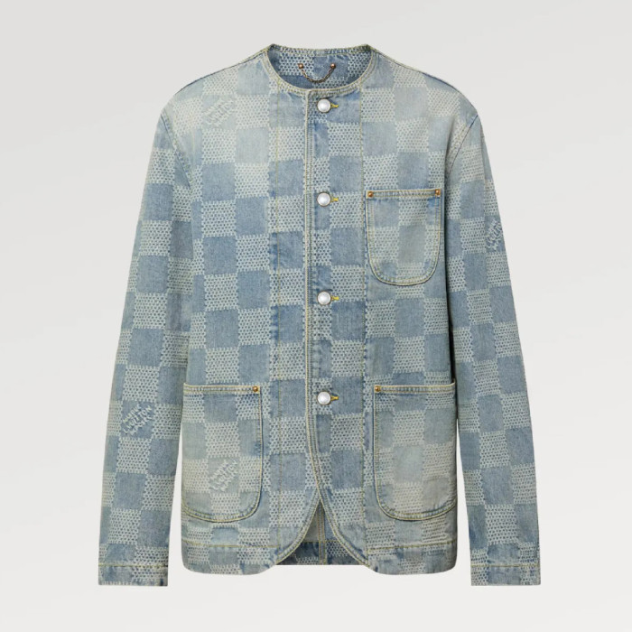NIGO Louis Vuitton Men's Spring And Fall Fashion Plaid Denim Suit Gradient Wash Vintage Round Neck Jacket Casual Flared Pants Set #nigo99297