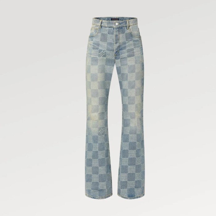 NIGO Louis Vuitton Men's Spring And Fall Fashion Plaid Denim Suit Gradient Wash Vintage Round Neck Jacket Casual Flared Pants Set #nigo99297