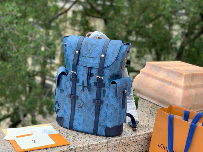 NIGO Louis Vuitton Christopher Men's Classic Old Flower Canvas with Cowhide Leather Backpack Shoulder Bag Bags #nigo99334