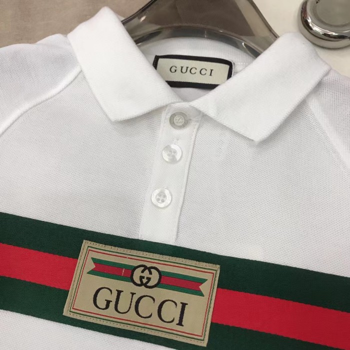 NIGO Gucci Kid's Summer Solid Color Striped Cotton Webbing Straight Short Sleeve Fitted Polo Shirt #nigo31274