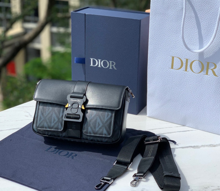 NIGO Dior Men's Black CD Diamond Printed Smooth Cowhide Leather Crossbody Shoulder Bag #nigo99337